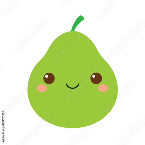 Adorable Kawaii Green Pear Character with Happy Face and Blush fruit cute