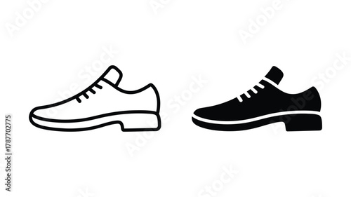 Outline and solid black shoe icon set. minimalist vector illustration of men's casual or formal footwear. elegant graphic design element.