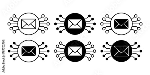 Email Communication Black Icon Bundle for Digital Message and Online Correspondence