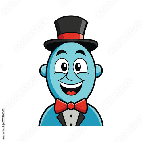 Cheerful Cartoon Character Wearing a Top Hat and Tuxedo Keywords: cartoon, character, happy