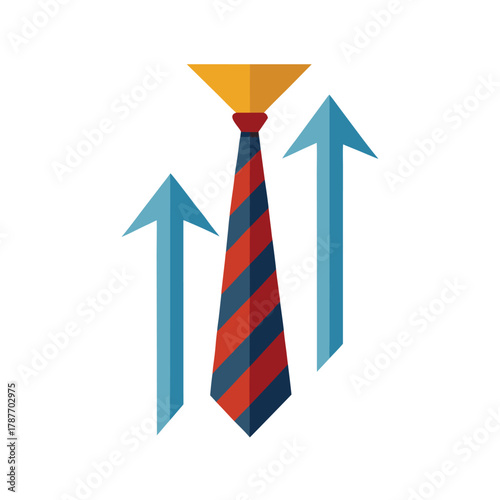 Business tie with upward pointing arrows on white background necktie finance