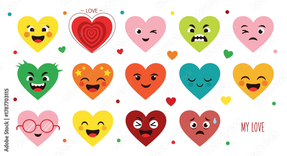 Fototapeta premium Colorful heart emoji vector illustration for valentine's day design