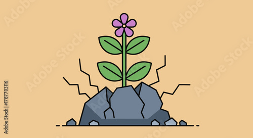 Flower growing through rocks illustration resilience and strength