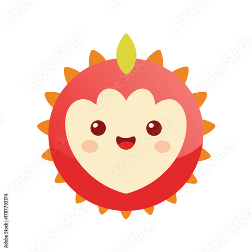 Cute Cartoon Dragon Fruit Character with Spiky Exterior Keywords: dragon fruit, cartoon
