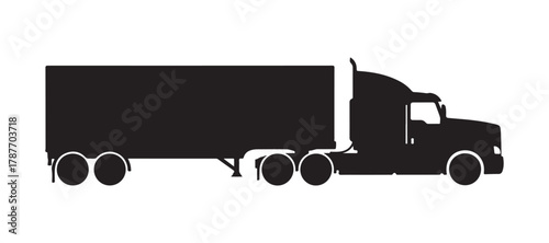 Truck tractor and semi-trailer icon. Black silhouette. Viewed from the side. Simple flat vector graphic illustration. Isolated on a white background. Isolate.