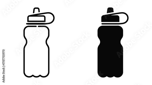 Reusable water bottle icon set with outline and solid glyph styles, illustrating hydration, fitness, and health-related graphic design projects.