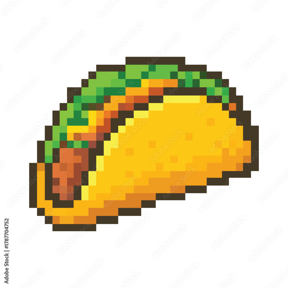 Obraz premium Pixel Art Taco Mexican Food Icon Vector Illustration