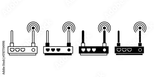 Modem Device Black Icon Bundle for Internet Connection and Wireless Communication