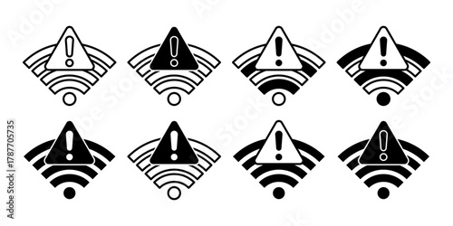 Network Error Black Icon Bundle for Connection Failure and Warning Alert Design