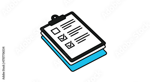 Vector art of clipboard with checklist, representing tasks, surveys, or todo lists, in a simple and clean vector illustration style