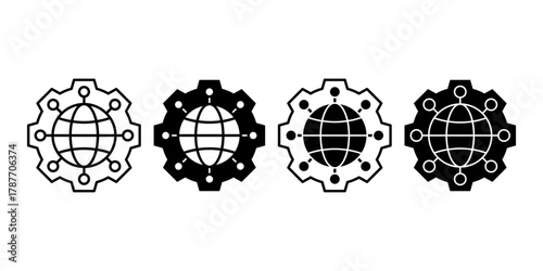 Network Settings Gear Black Icon Bundle for Internet Configuration and Management