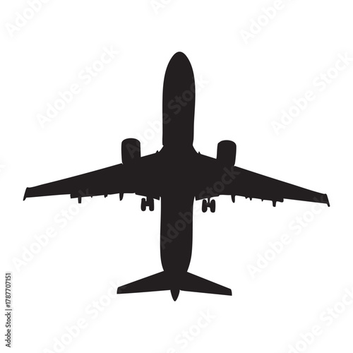 Silhouette of an airplane taking off isolated on white background