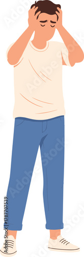 Minimalist Flat Illustration of Man With Head in Hands Showing Frustration