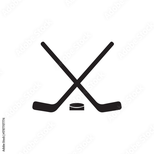 Minimal Hockey Sticks and Puck Silhouette Vector Design