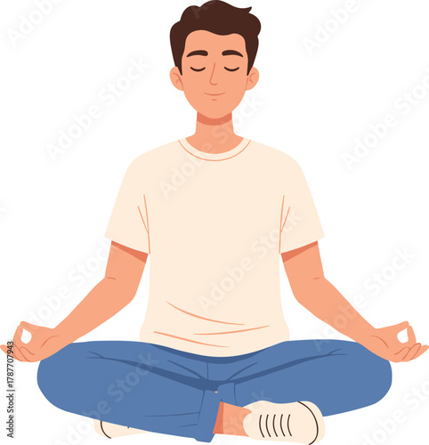 Simple Flat Illustration of Man Meditating in Lotus Position Lifestyle