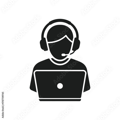 Vector art of illustration of a customer service representative with headset and laptop