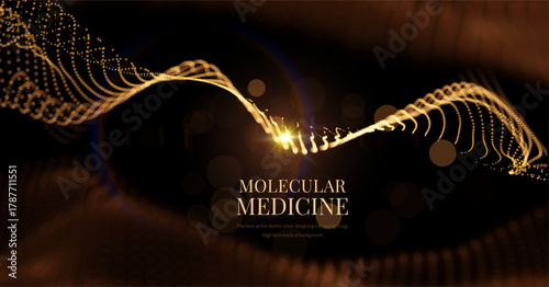 Futuristic medical intelligence background with glowing gold data particles. Concept for AI in healthcare, diagnostic data analysis, and pharmaceutical research. Usable for corporate presentations 
