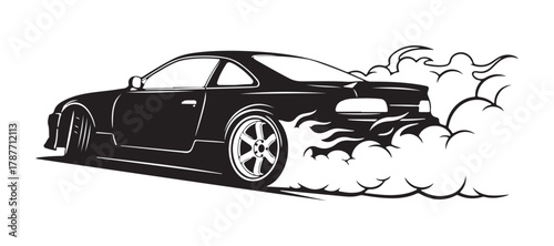Smoky wheel. A depiction of a drift sports car. Design feature
