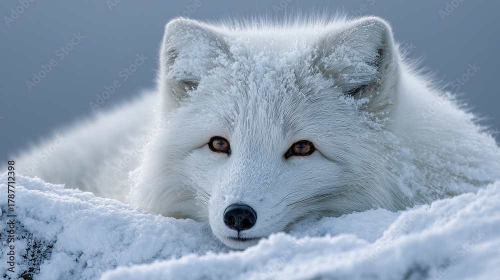 Obraz premium Renard arctique dans son pur pelage d'hiver blanc, parfaitement camouflé