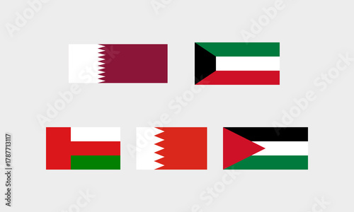 Flaggen arabischer Golfstaaten – Katar, Kuwait, Oman, Bahrain, Jordanien