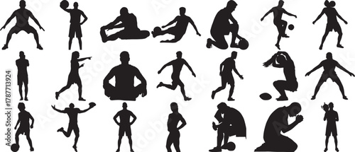 Hand made Set of sport silhouettes diverse athletic poses in black vector illustration great for posters and web design By Adobe Illustrator