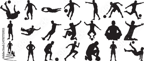 Hand made Set of soccer player silhouettes in action poses vector illustration for sports design By Adobe Illustrator