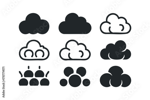 Set of Simple Cloud Icons and Abstract Circle Groupings