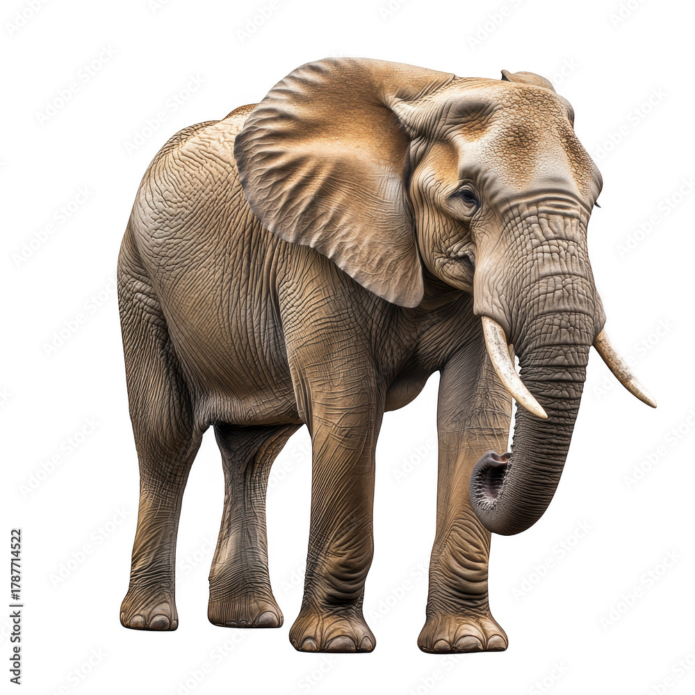 Fototapeta premium A majestic elephant stands proudly in a serene landscape. its impressive size and texture. with lush greenery and distant mountains providing a tranquil backdrop