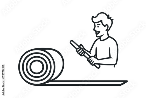 Man rolling out floor mat