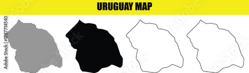 Hand made Uruguay map in multiple styles including solid fill and outline vector illustration for infographic or design element By Adobe Illustr