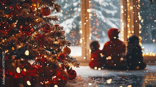 Christmas celebration with smiling family gathered around warm fire picture