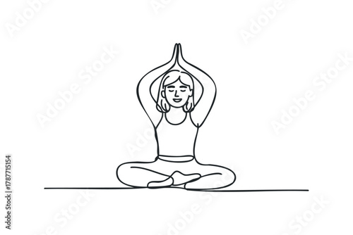 Person meditating in lotus pose with hands joined above head