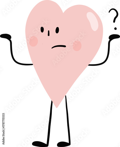 illustration of heart cute cartoon wondering