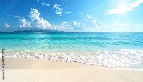 Fototapeta Naklejka Na Ścianę i Meble -  Serene Tropical Beach with Turquoise Water and White Sand.