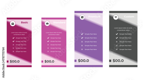 Pricing Table Featuring Basic, Standard, Premium, and Custom Plans in Modern Design