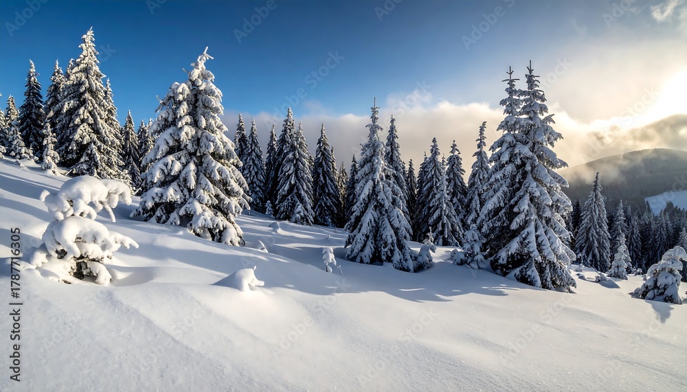 Naklejka premium Snowy Winter Wonderland - Majestic Trees in a Frozen Landscape.