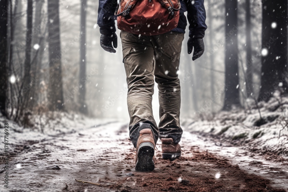 Obraz premium Walking in winter adventure hiking outdoors.