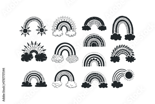 Collection of Hand Drawn Rainbows and Sun Graphics