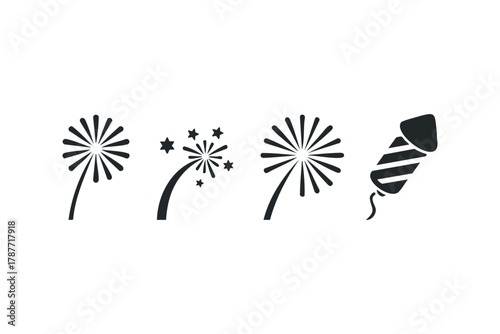 Collection of Silhouette Fireworks and Firecracker Icons