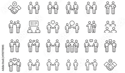 Foto Collection of stylized line art figures representing business and social interac