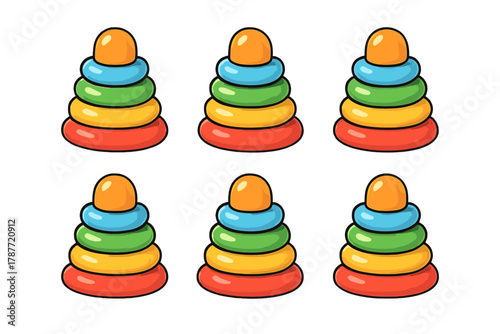 Vibrant stacking ring toy pattern on clean white background