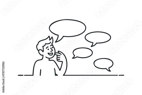 Person thinking with multiple thought bubbles