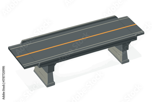Isometric elevated highway bridge section with clear road markings