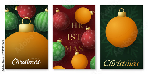 Ping pong Christmas and New Year banners set. Luxury Modern xmas design for xmas party. Minimal art banner, poster, cover templates. Vector illustration