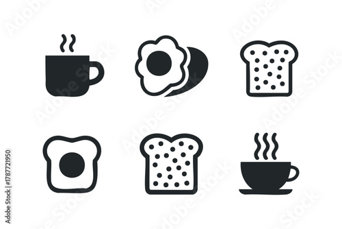 Breakfast Food Icons Coffee Toast Fried Egg