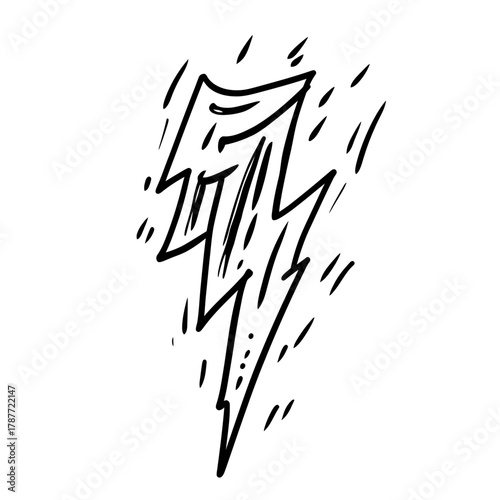 Hand drawn black sketch lightning bolt with dynamic lines and energy flash elements in minimalist comic doodle style vector illustration for power and electricity concepts