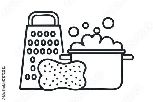 Kitchen sink cleaning tools with sponge and pot