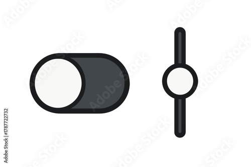 Toggle switch and vertical slider control icons set for user interface