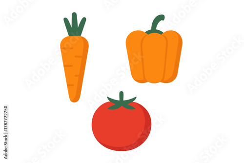 Set of fresh carrot, bell pepper, and tomato icons
