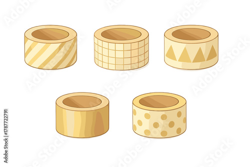 Five decorative adhesive tape rolls with elegant gold designs